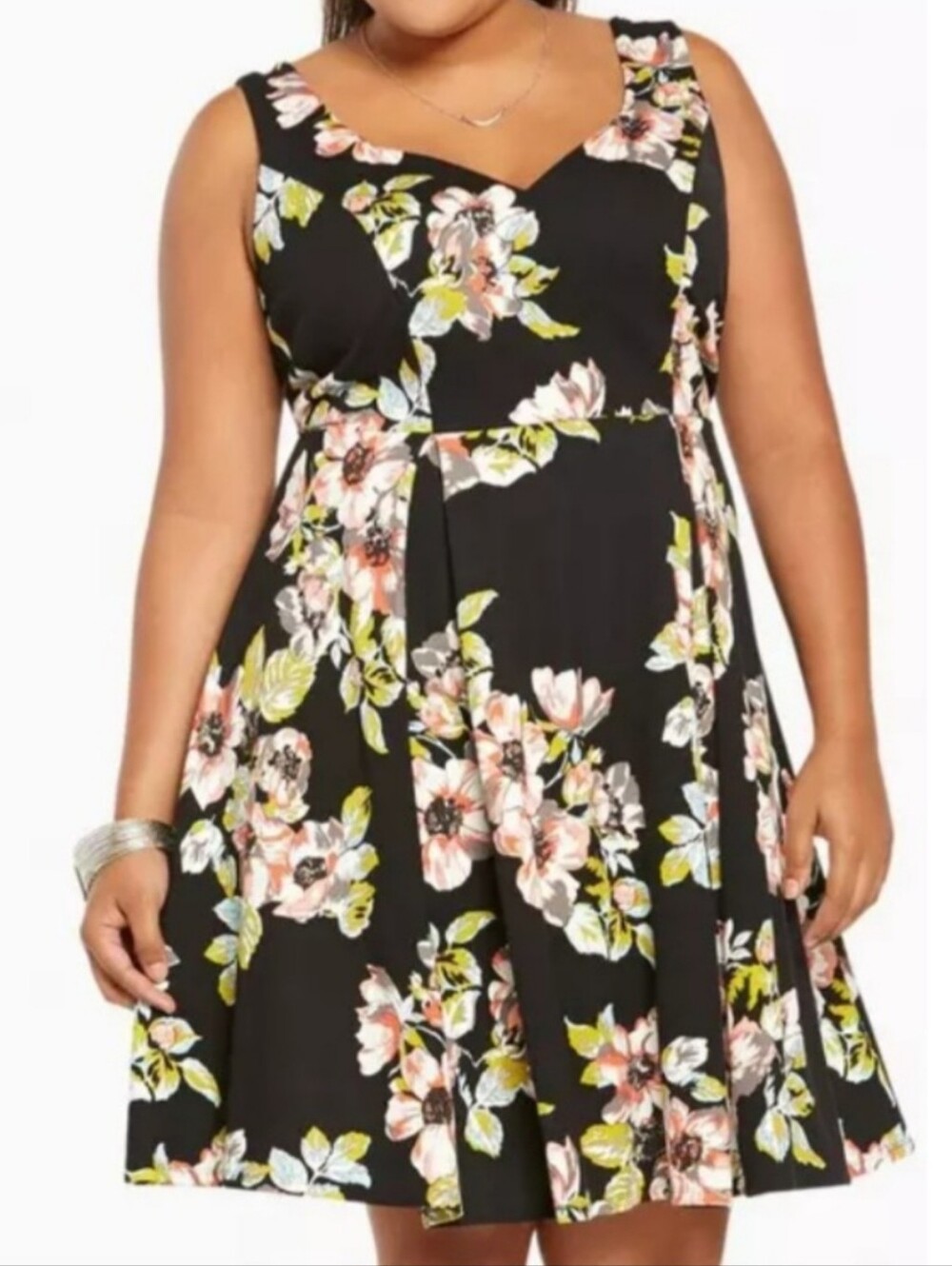 Torrid Plus Size Floral Print Ponte Pleated Skater Dress – Size 26